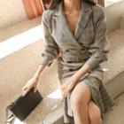 Ruffle Hem Double-breasted Long-sleeve Sheath Dress