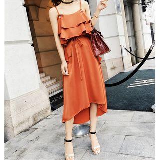 Flounced Midi Spaghetti Strap Dress