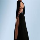 Long-sleeve Lace Up Open Back Maxi A-line Dress