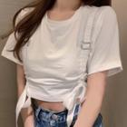 Short-sleeve Buckled Drawstring T-shirt
