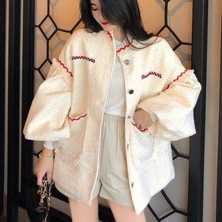 Single-breasted Puff-sleeve Tweed Jacket As Shown In Figure - One Size