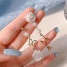 Rose Faux Pearl Asymmetrical Dangle Earring 1 Pair - White - One Size