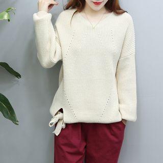 Plain Lace-up Detail Sweater