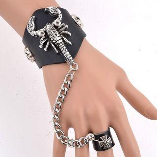 Studded Faux-leather Bracelet With Ring