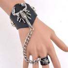Studded Faux-leather Bracelet With Ring