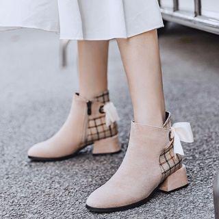 Houndstooth Panel Low Heel Short Boots