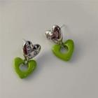 Heart Drop Earring 1 Pair - Silver & Green - One Size