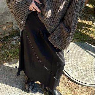 Contrast Stitching Maxi A-line Skirt