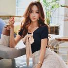 Short-sleeve Ribbon Knit Top
