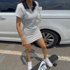 Contrast Tie-waist Mini Polo Shirtdress