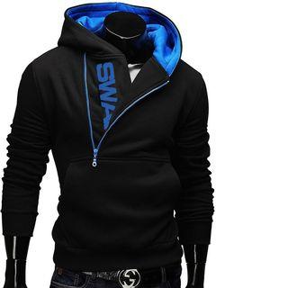 Zip-side Lettering Hoodie