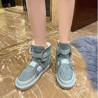 Buckled Fleece-lined Short Snow Boots