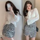 Open Knit Sweater / Leopard Print A-line Mini Skirt
