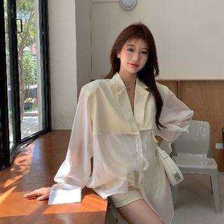 Padded-shoulder Panel Shirt Jacket Almond - One Size