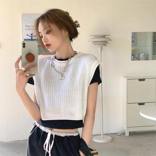 Crew-neck Plain Ribbed Knit Vest