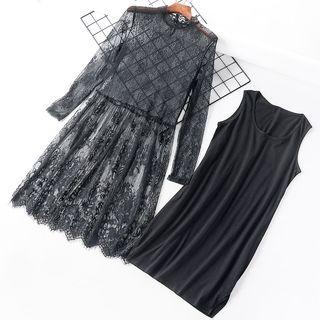 Set: Lace Long Sleeve Dress + Plain Tank Dress