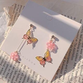Non-matching Alloy Butterfly Faux Crystal Dangle Earring