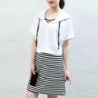 Set: Plain Short Sleeve Hoodie + Striped Tank Dress