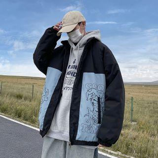 Color Block Print Zipped Jacket