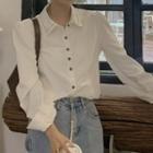 Stitch Lapel Plain Shirt White - One Size