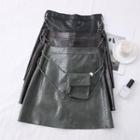 Faux-leather Mini Skirt With Mini Pouch