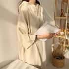 Plain 3/4-sleeve Loose-fit Hooded Dress