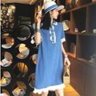Color-block Frilled Loose-fit Short-sleeve Dress