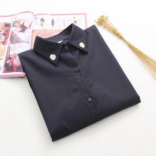 Embroidered Batwing Long-sleeve Shirt Dress