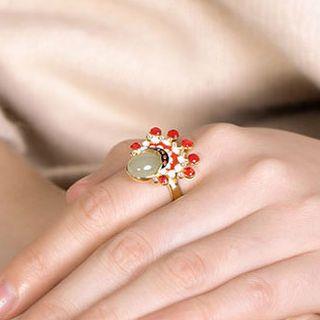 925 Sterling Silver Gemstone Chinese Opera Ring Red - One Size