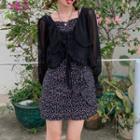 Strappy Floral Print Mini Sheath Dress / Sheer Cardigan