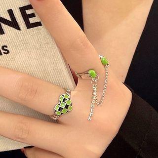 Heart Checker Chained Double Open Ring