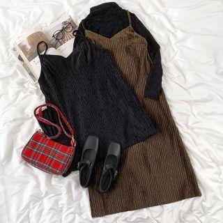 Long-sleeve High-neck Lace Top / Spaghetti-strap Dress