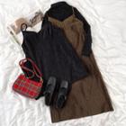 Long-sleeve High-neck Lace Top / Spaghetti-strap Dress