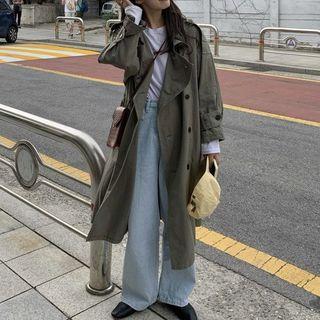 Double-breasted Trench Coat Dark Green - One Size