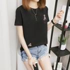 Embroidered Loose-fit Short-sleeve Top