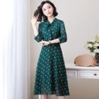 Dotted Bow Accent 3/4-sleeve A-line Dress