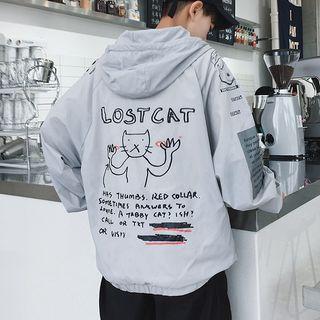 Couple Matching Cat Print Hooded Zip-up Jacket
