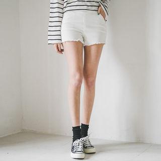 Zip-side Fringed-hem Shorts