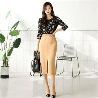 Slit-front Midi Knit Skirt