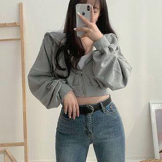 Hood Crop Zip Jacket Gray - One Size