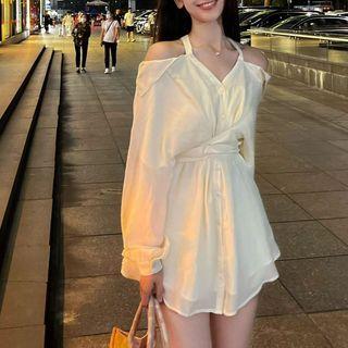 Set: Cold-shoulder Blouse + Min A-line Skirt