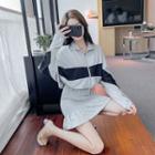 Color Panel Mini Mermaid Sweatshirt Dress