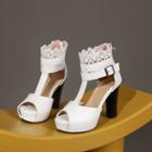 Lace Trim Ankle-strap Platform Chunky-heel Sandals