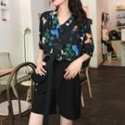 Short-sleeve Butterfly Print Shirt / High-waist Shorts