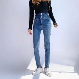High Waist Drawstring Skinny Jeans