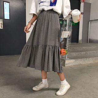 Plaid A-line Midi Skirt Black & White - One Size