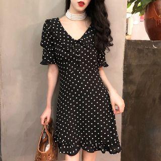 Short-sleeve Dotted Mini Chiffon Dress