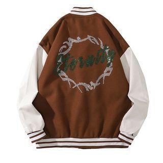 Rhinestone Letter Baseball Jacket