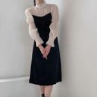 Bell-sleeve Polka Dot Sheer Panel Velvet Dress As Shown In Figure - One Size