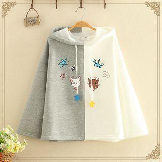 Color-block Cat Star Printed Hoodie